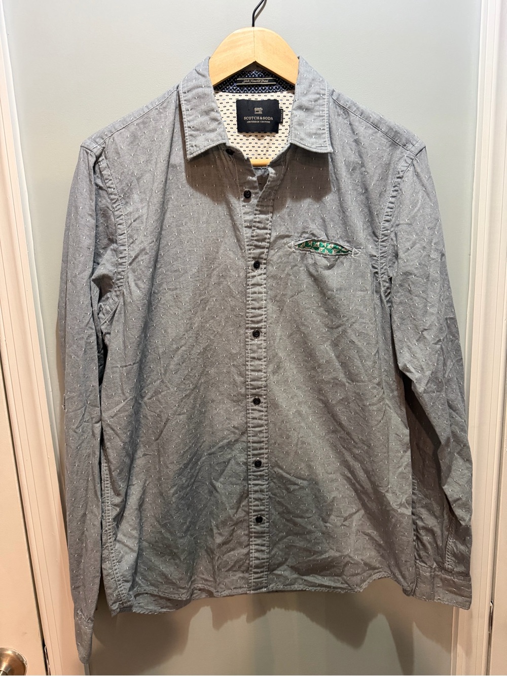 Scotch & Soda Long-Sleeve Button-Down Shirt with Subtle Dot Texture